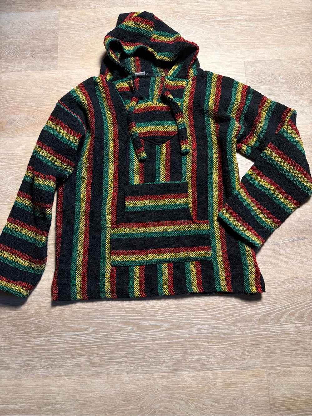 Rasta Red Gold Green Pullover Drug Rug thick hoodie Festival Hippie Jamaica M